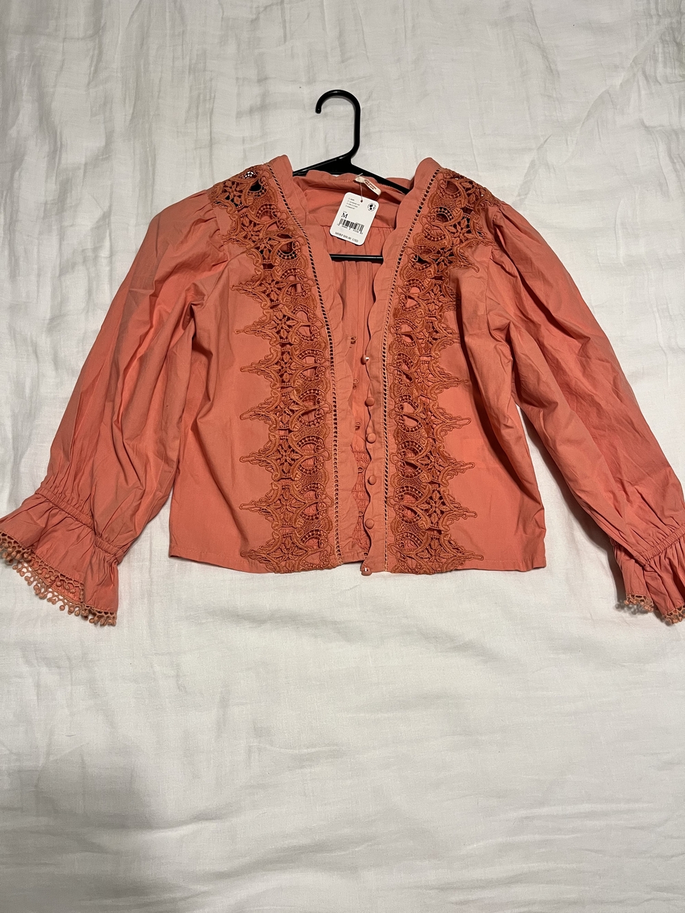 Free People Louella Embroidered Top Orange Medium NWT